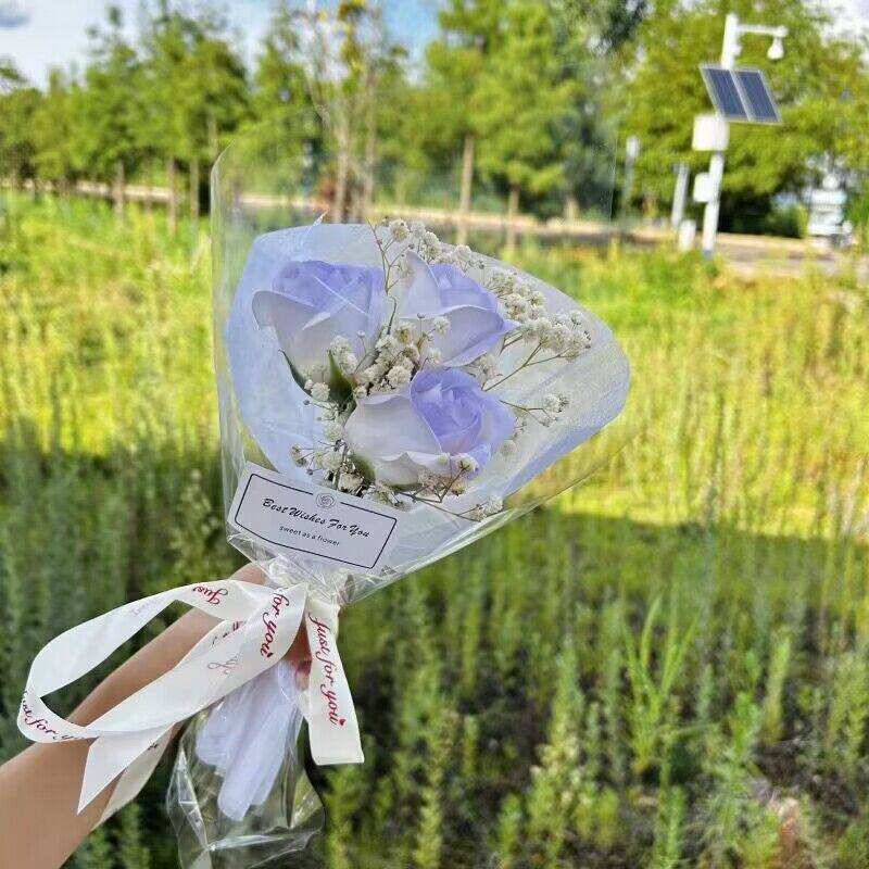 简易英文透明花束套袋鲜花玫瑰防水多支塑料包装袋花纸单支袋摆摊