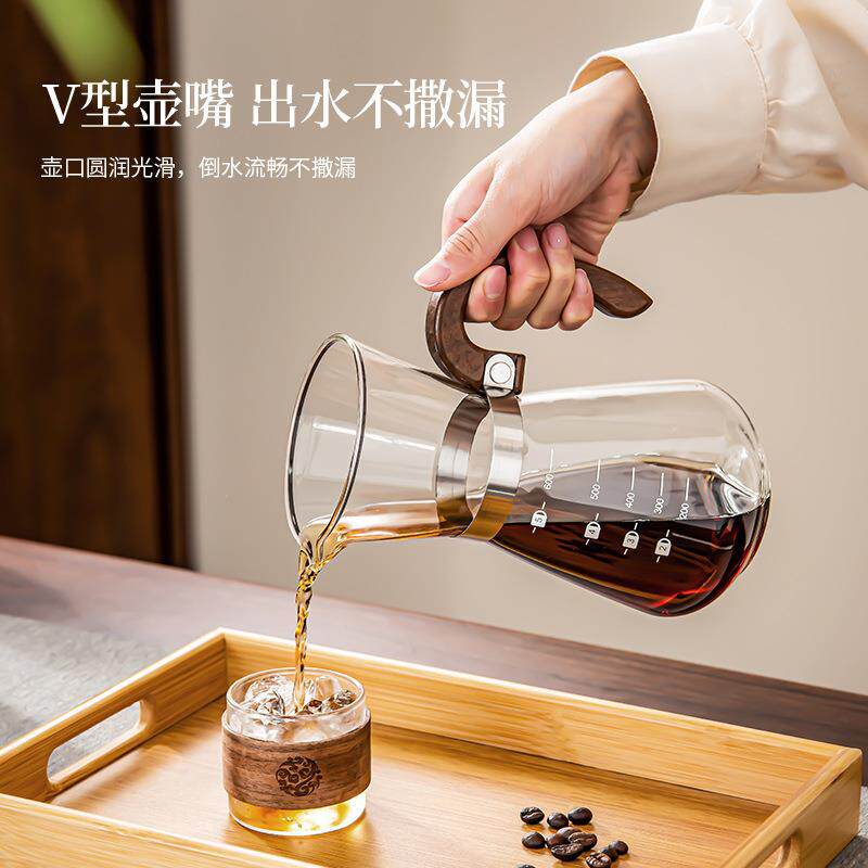 创意木柄高硼硅玻璃咖啡壶加厚滴漏式咖啡壶过滤杯咖啡套装可家用