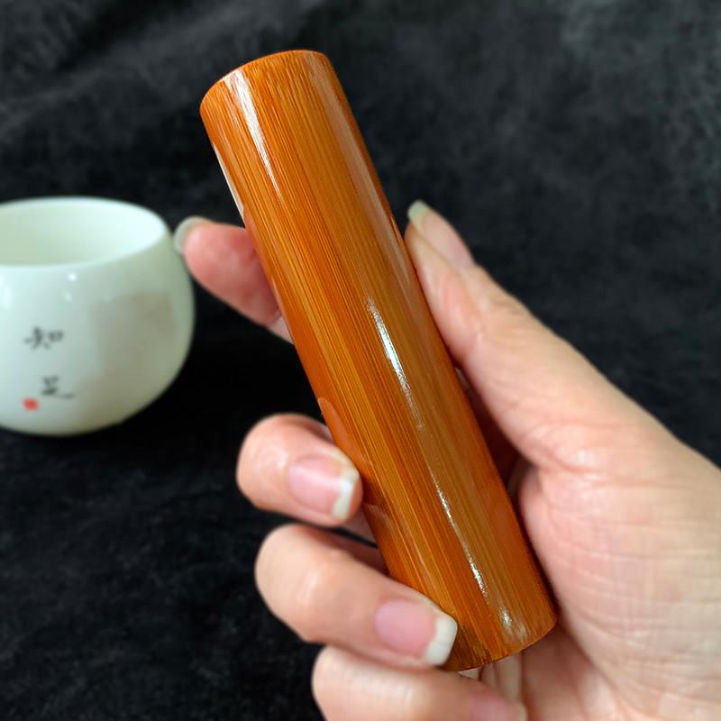 实心竹天然实心玉竹手把件老料文玩玉竹雕刻红皮把玩件玉化竹盘玩