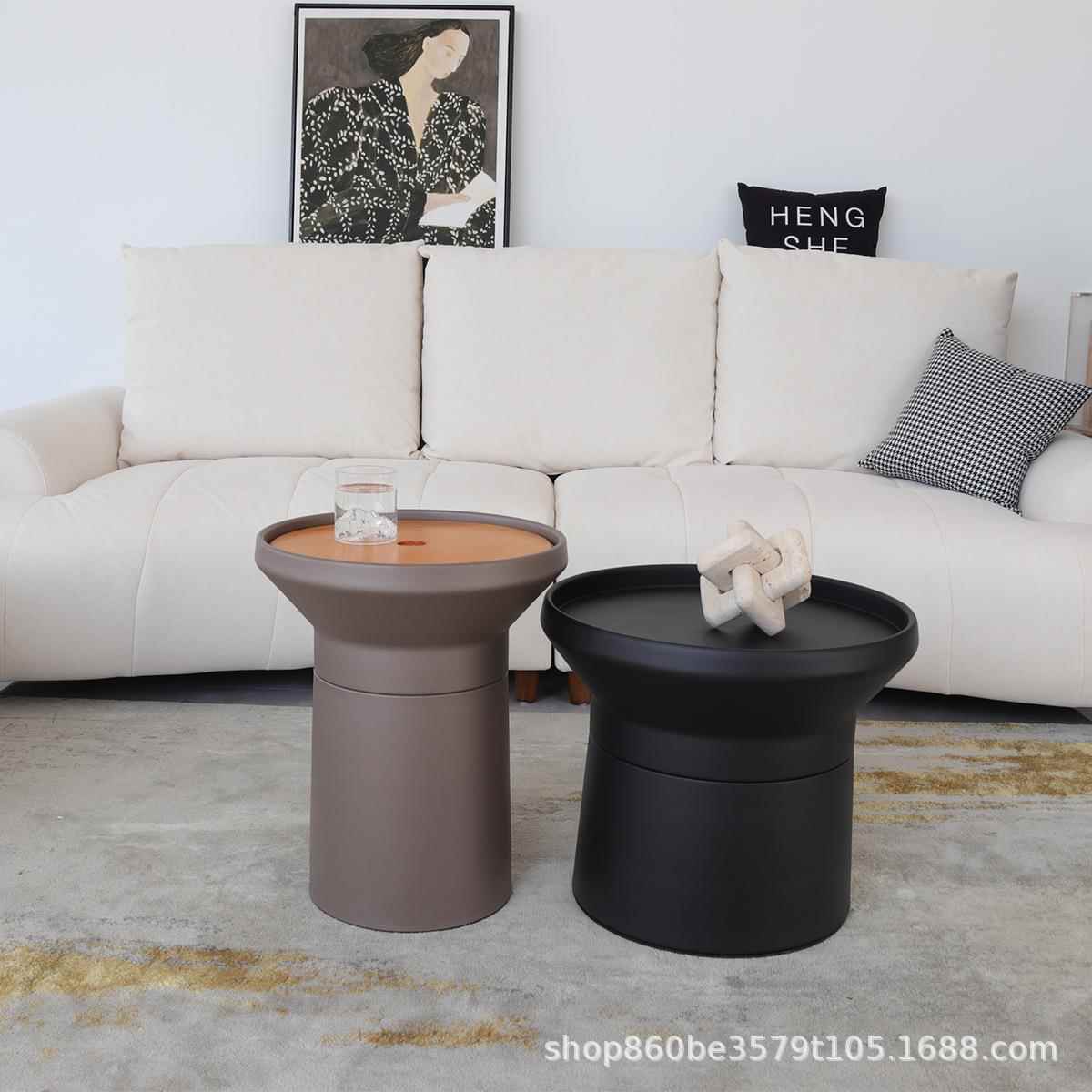 造心家具|现代小型组合金属茶几便移动可储物角几圆形台灯茶桌