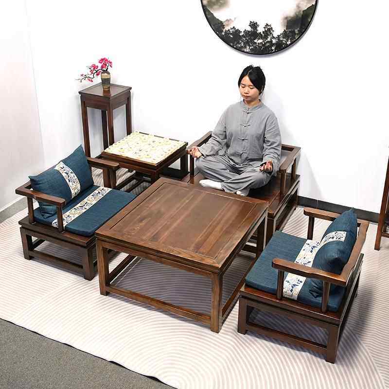 新中式加厚加粗实木打坐禅椅榆木圈椅围椅盘腿茶室木椅矮凳休闲