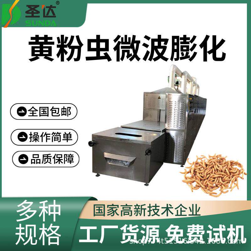 隧道式黄粉虫微波膨化设备蚕蛹烘干机大麦虫烘烤膨化机口感酥脆