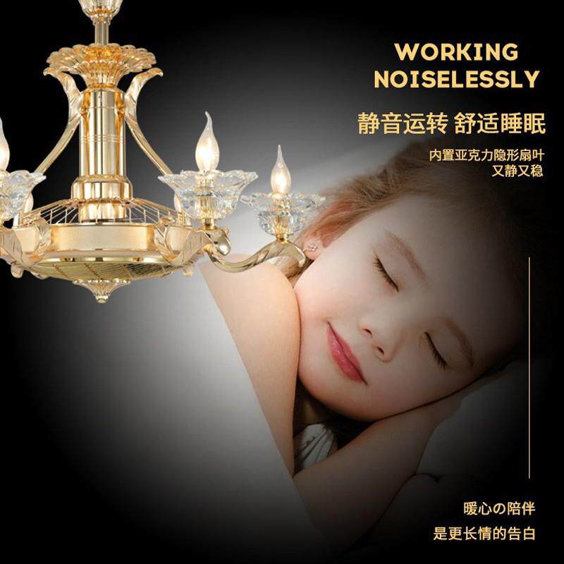 欧式轻奢吊扇灯家用客厅卧室餐厅走廊书房静音纯铜电机水晶风扇灯