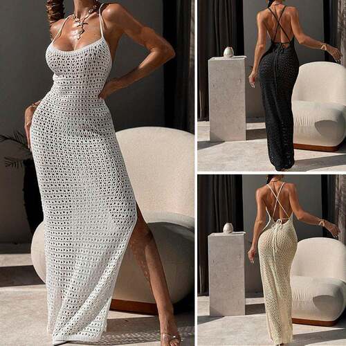 Dress Sweater Womens Ladies Casual Sleeveless Hollow Beach