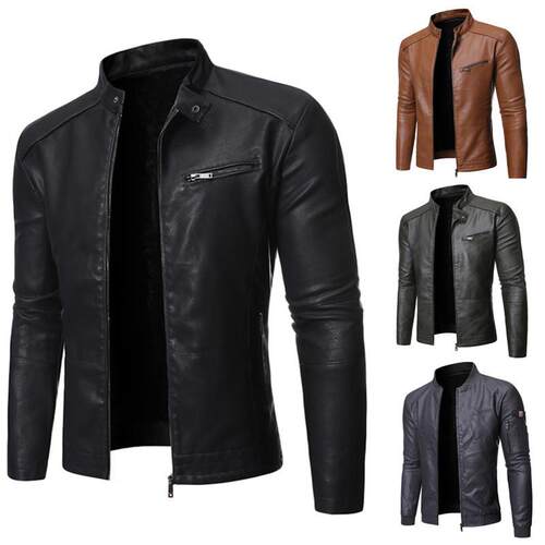 Men's motorcycle leather jacket jacket stand collar men's
