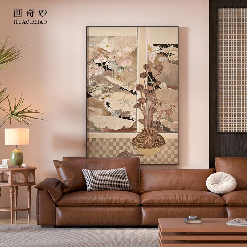 新中式复古禅意荷花宋代美学客厅玄关装饰画卧室床头壁画竖版挂画图片