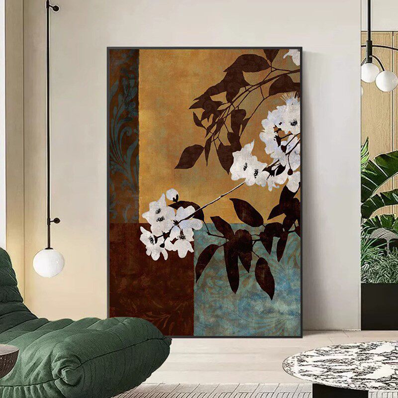覆古高级感植物花卉装饰画轻奢客厅玄关背景墙挂画饭厅卧室竖版画