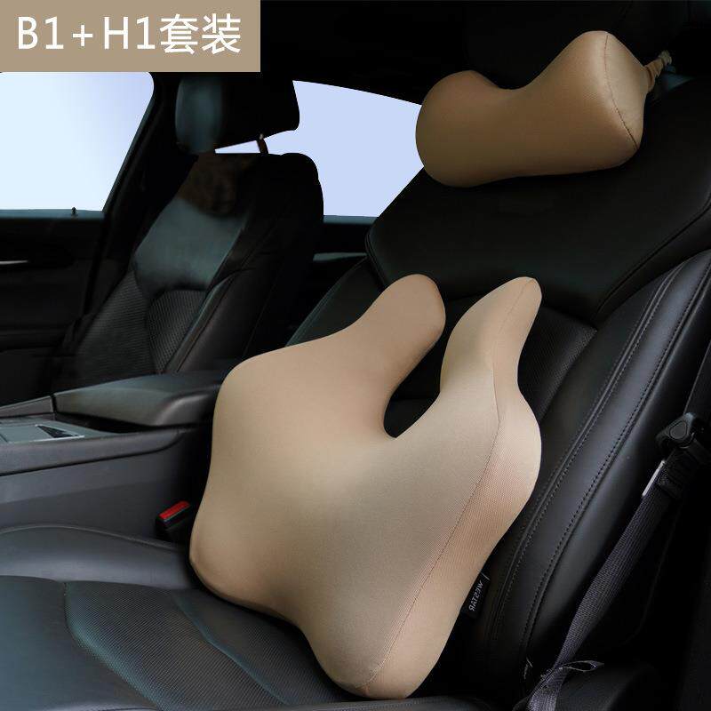 四季麂绒皮车座椅护腰靠枕套装通用车载护颈枕记忆棉腰靠汽车头枕