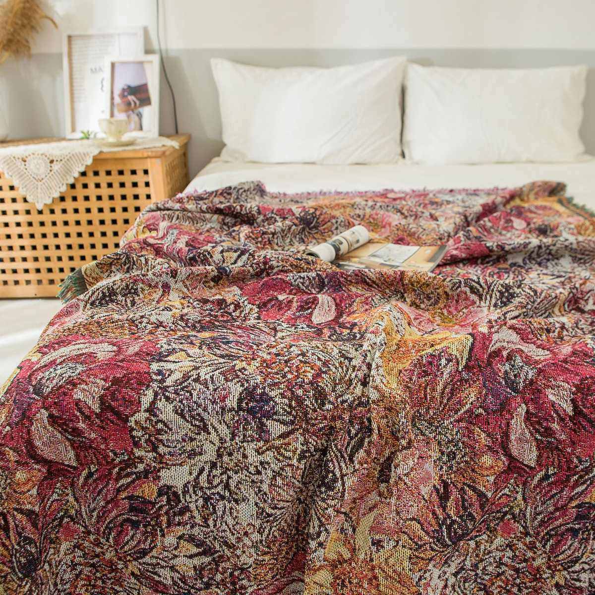 露营花卉乡村挂毯休闲毯毯毯毯线毯美式沙发装饰油家居画风,居家布艺,沙发套,淘宝优惠券,粉丝福利购,淘宝优惠卷