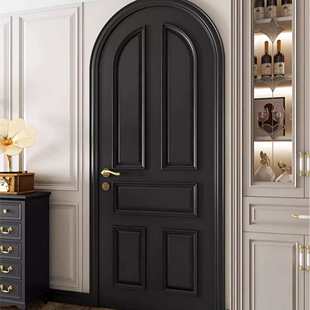 弧形拱形奶油门内门圆弧门单开门复古漆卧室风法式 门烤实木黑色室