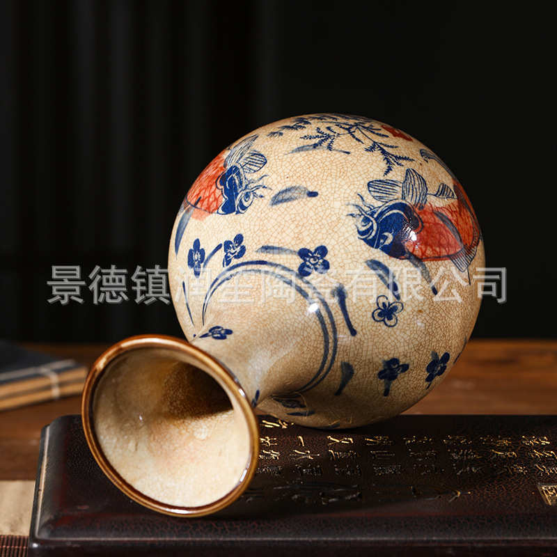 插花陶瓷器青花瓷花瓶摆件客厅新中式仿古小工艺品景德镇思益装饰