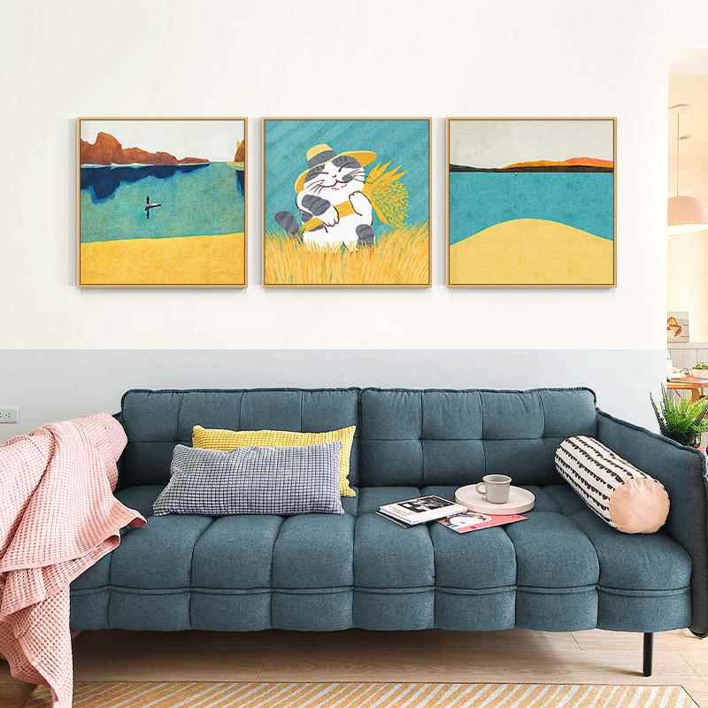 北欧乖萌动物客厅沙发背景墙装饰画现代小清新儿童房卧室油画挂画图片