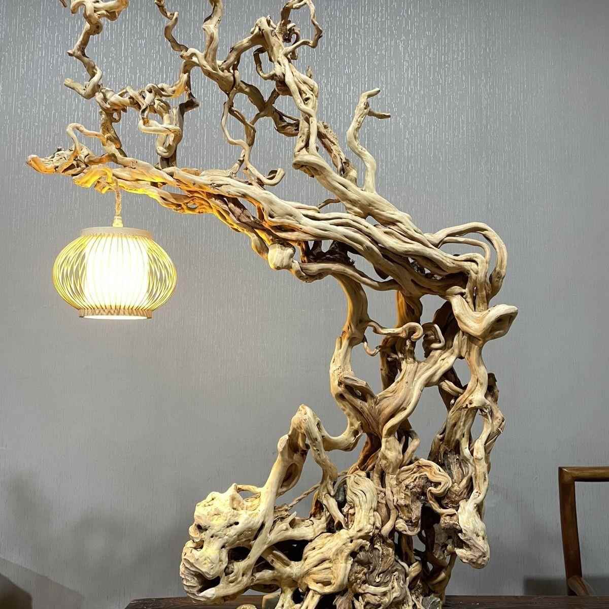 杜鹃根笔架灯架摆件书房客厅风化木根雕手工装饰茶室装饰客厅摆件