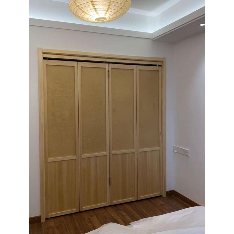 藤编柜门衣柜门推拉门卧室衣橱鞋柜壁橱平开移滑门实木环保折叠门