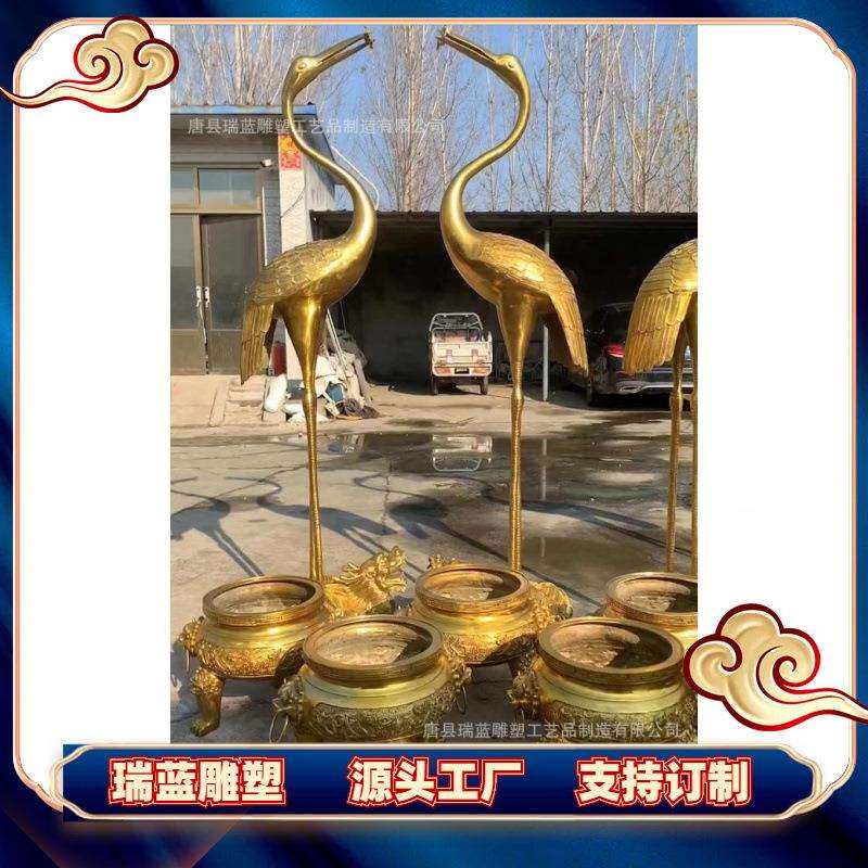 青铜器摆件超大号仙鹤蜡台 青铜鹤龟梅花落地大蜡台全铜鹤摆件