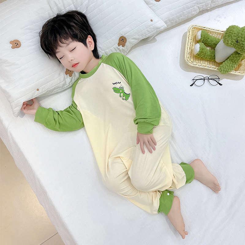 儿童莫代尔睡袋婴儿春秋款夏季薄款空调服宝宝护肚睡衣男童连体衣