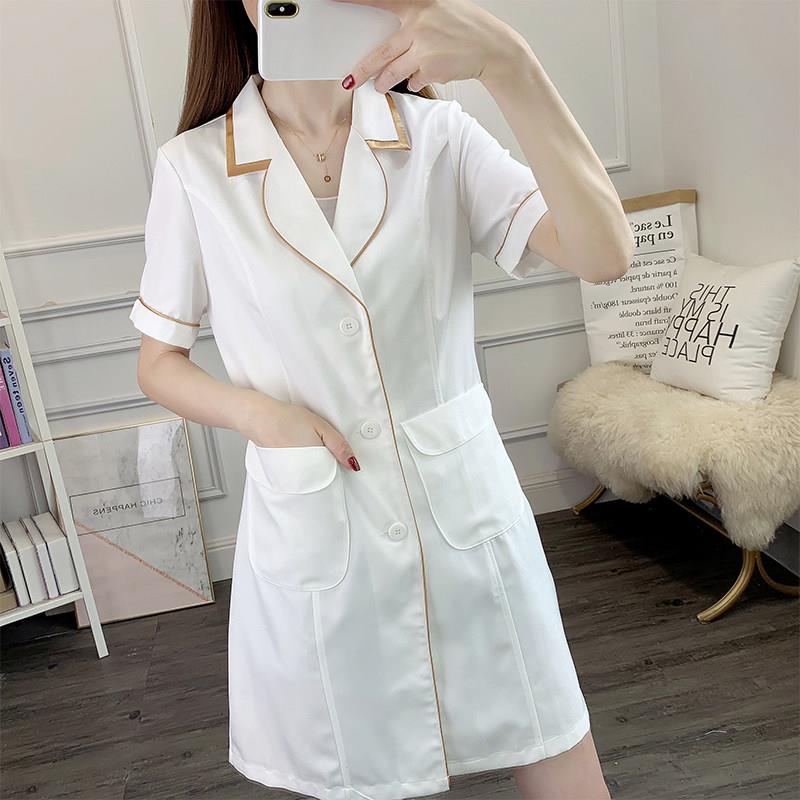 白大褂工作服女短袖高端美容院美容师医美纹绣微整形免费定制logo图片