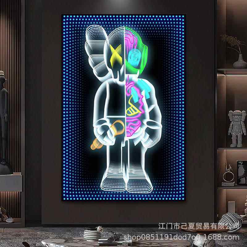 kaws公仔霓虹灯挂画酒吧电竞房间KTV装饰画潮流芝麻街 LED发光画