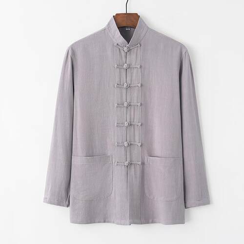 高档棉老唐装男中式长袖套装中国风复古盘扣装男中年宽松中麻式太