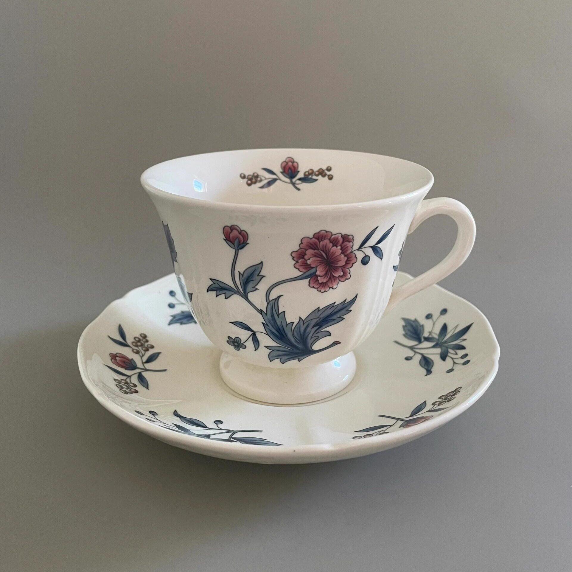 新法国覆古法国瓷光子蓝色花陶瓷下午茶杯和茶碟集咖啡杯和茶碟