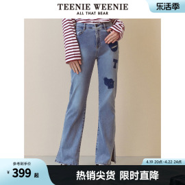 TeenieWeenie小熊春装可爱贴布绣微喇牛仔裤时髦长裤女