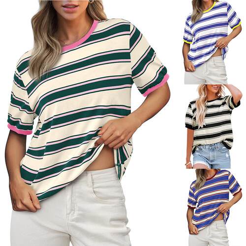 Women'S Summer Tops 2026 Crewneck Short Sleeve Striped