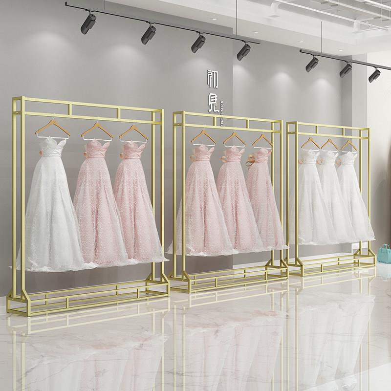 婚纱架子高档服装店双层展示架落地式金色照相馆礼服货架铁艺挂衣