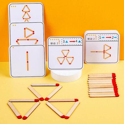 Montessori Matches Puzzles Game Wooden Toys DIY Math Geometr