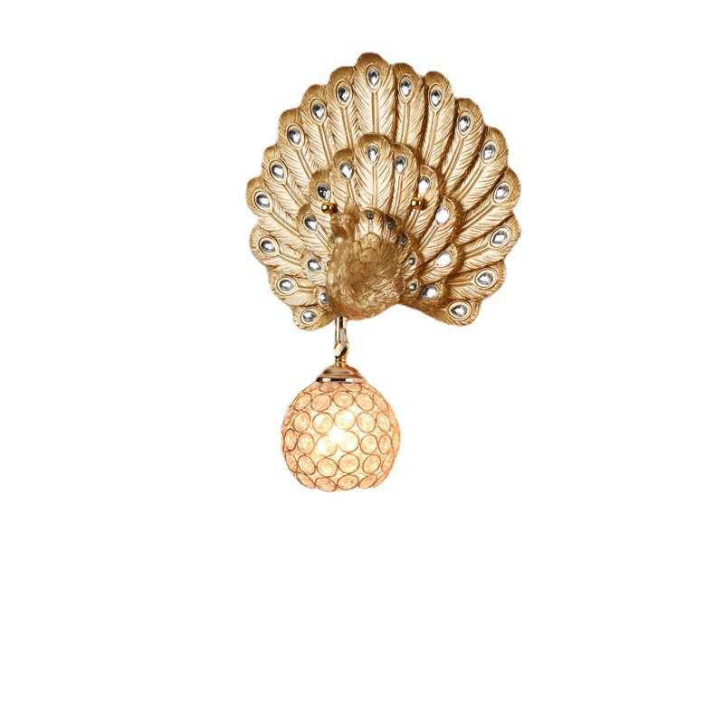 美式创意孔雀壁灯树脂水晶客厅背景墙 床头灯欧式玄关卧室阳台灯