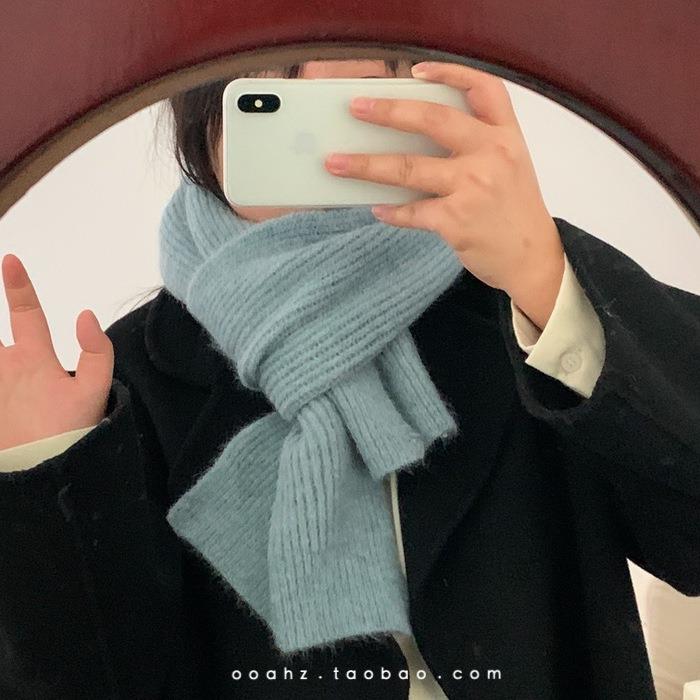 不冷噜~少见的大象蓝 针织围巾韩国保暖厚围巾男女冬季学生情侣