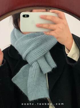 不冷噜~少见的大象蓝 针织围巾韩国保暖厚围巾男女冬季学生情侣