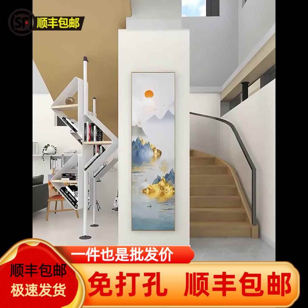 窄长条玄关装饰画现代轻奢楼梯墙面挂画竖版客厅细柱子壁画九鱼图图片