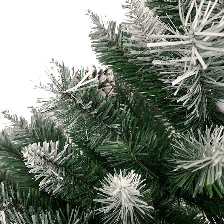 供货180CM尖头pvc喷白松果红果圣诞树 防火材料圣诞树批发