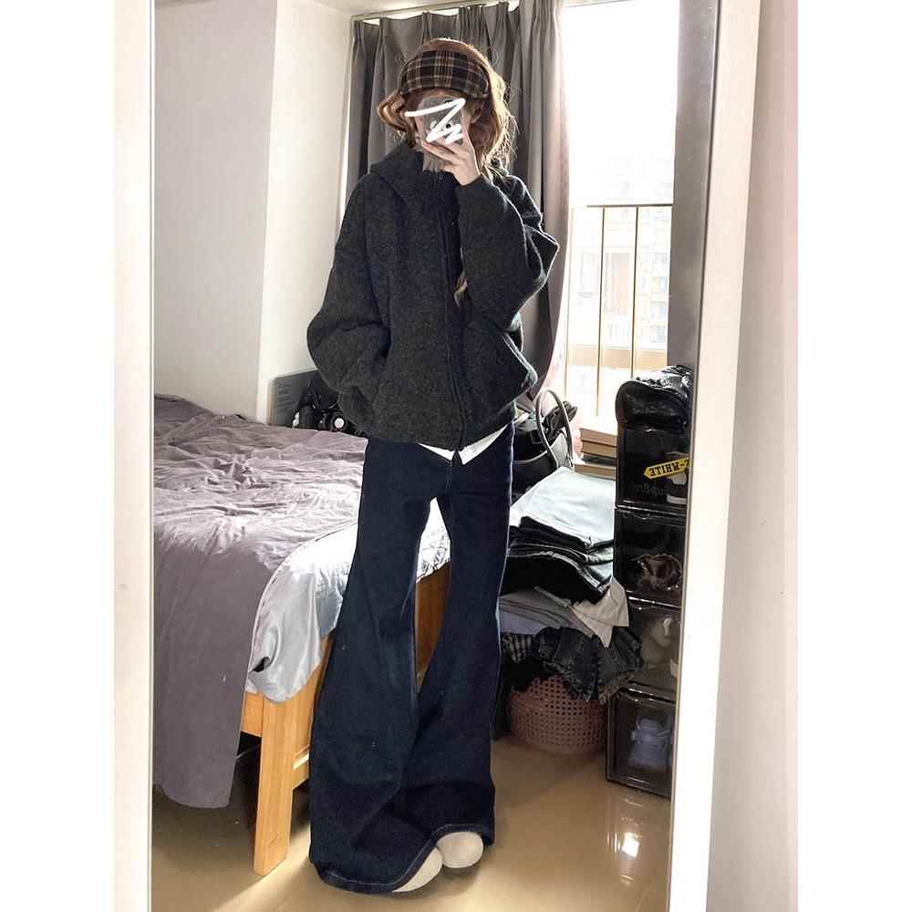 韩系连帽拉链毛衣女开春2025新款春秋慵懒高级感针织开衫卫衣外套