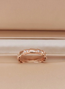 公价3.16万】99新宝格丽玫瑰金半钻蛇骨戒指AN857896正品二手