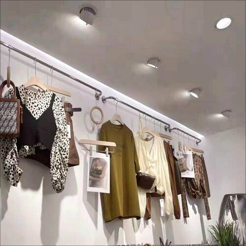 服装店不锈钢拉丝银色正挂展示架女装童装货架挂衣杆高档壁挂架子