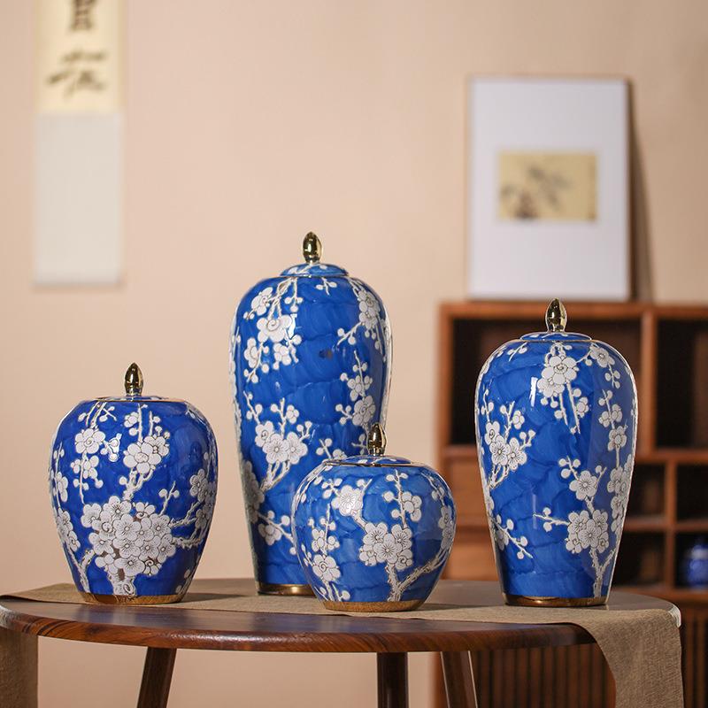 青花瓷花瓶轻奢高档景德镇陶瓷储物罐瓷器办公室中式客厅装饰摆件