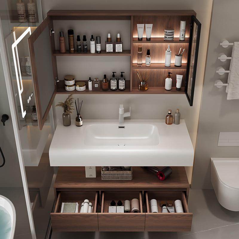 新款卫生间洗手脸盆胡桃木肤感琦美石一体盆实木浴室柜组合洗漱台,家装主材,浴室柜,淘宝优惠券,粉丝福利购,淘宝优惠卷