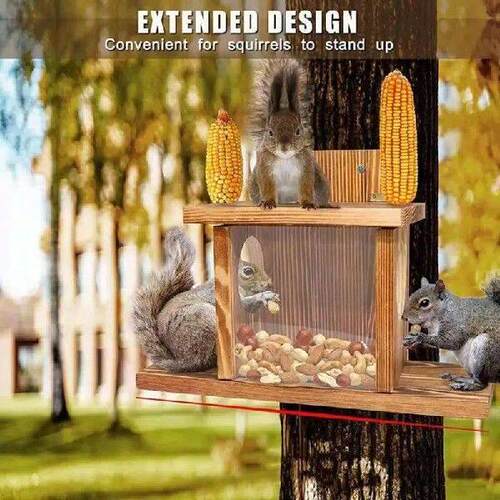 Wooden Squirrel Feeder Large Capacity Squirrel Feeder House