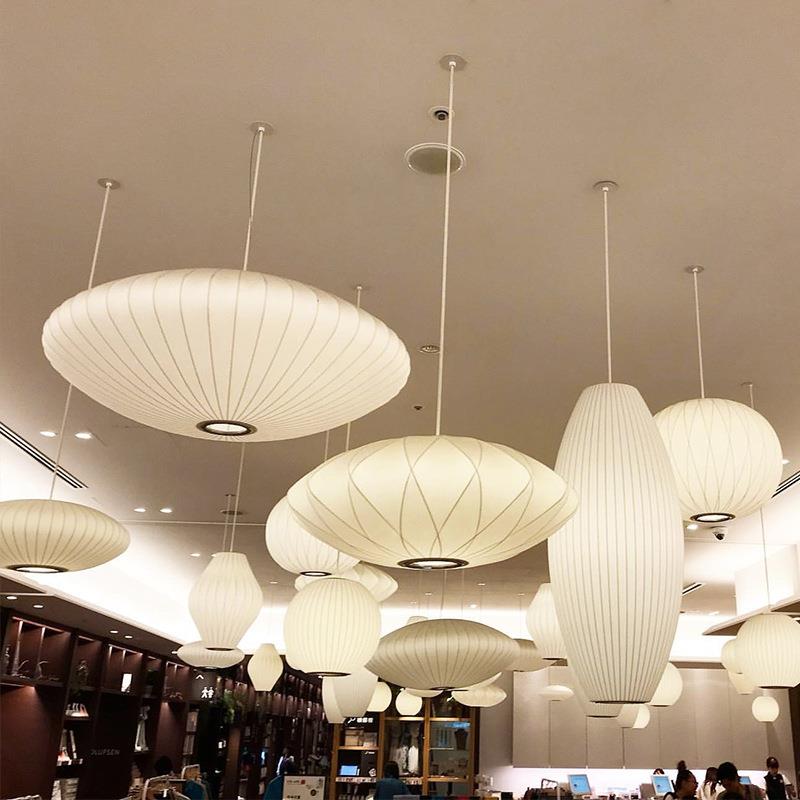 日式蚕丝吊灯餐厅灯具新中式灯笼禅意茶室吊灯火锅店灯饭店楼梯灯