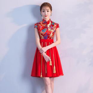 正品新娘禾结婚酒服夏季新款中敬国风伴娘秀演服中式覆古长版古筝
