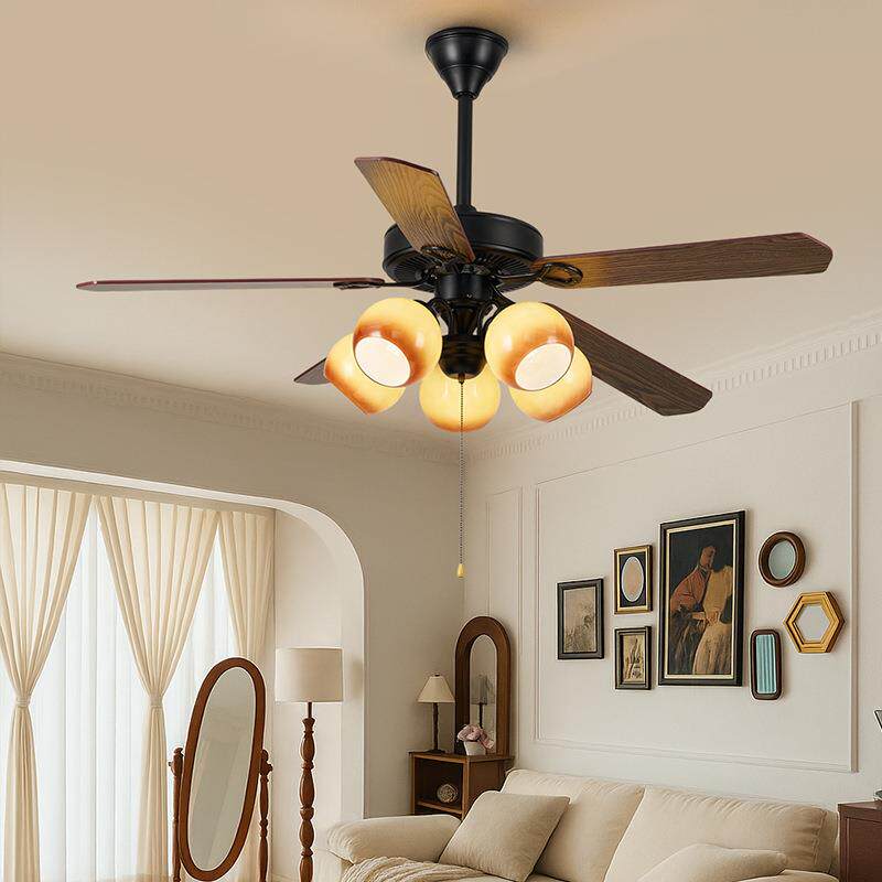 美式复古风扇灯吊扇灯中古简约客厅餐厅民宿大气高端一体风扇吊灯