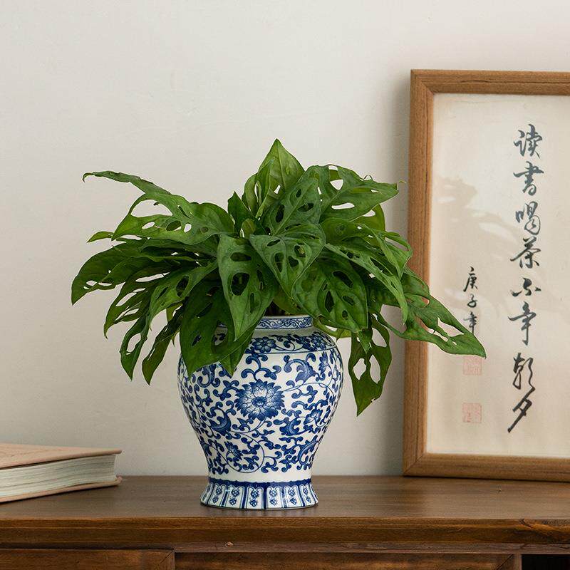 蜀门电复青花瓷古瓷装饰鲜花干花花瓶家居陶视柜餐桌客QOR厅插花