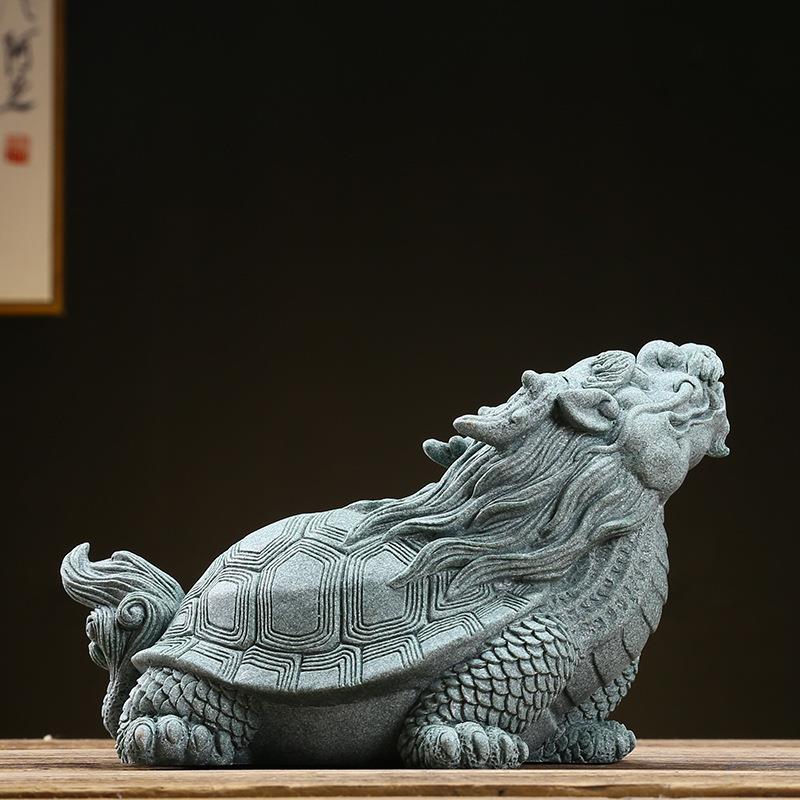 国青431砂石瑞兽龙龟摆件动物创意客书房茶室水景族风鱼缸造装饰