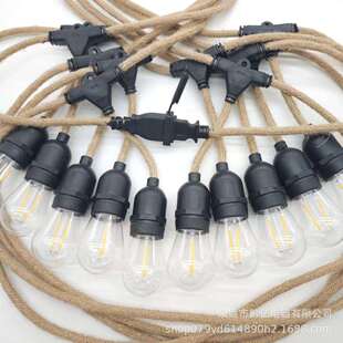 欧规室外防水复古麻绳灯串E27庭院聚会氛围装饰酒馆照明跑马灯串
