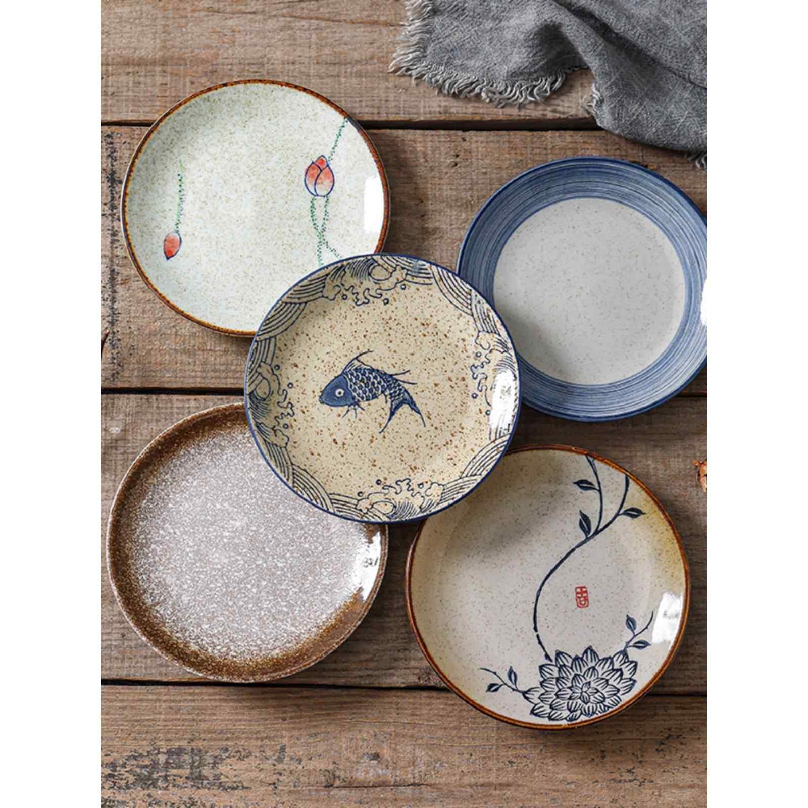 手绘复古圆形陶瓷碟子6寸骨碟吐骨碟 茶点零食干果碟小吃碟点心盘,餐饮具,碟,淘宝优惠券,粉丝福利购,淘宝优惠卷