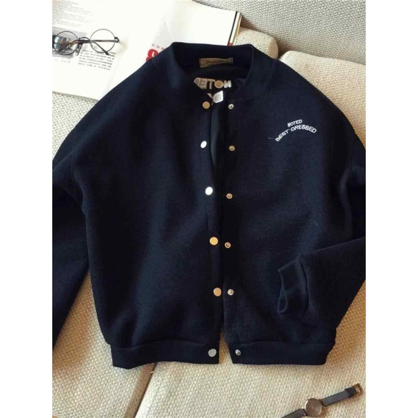 潮牌刺绣大码针织衫开衫夹克外套男女加肥加大宽松休闲毛衣棒球服