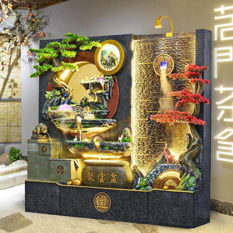 大型水幕墙背景墙假山循环水景观客厅室内玄关瀑布流水墙屏风摆件