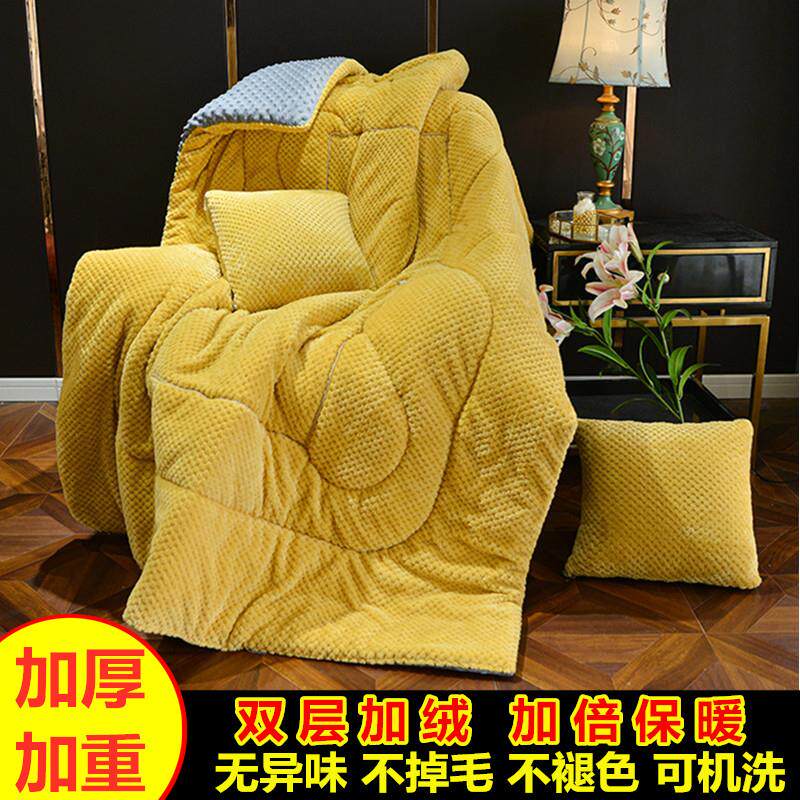 新款加厚加绒车载抱枕被子两用纯色折叠办公室午休靠垫枕头二合一