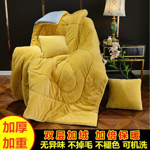 新款加厚加绒车载抱枕被子两用纯色折叠办公室午休靠垫枕头二合一